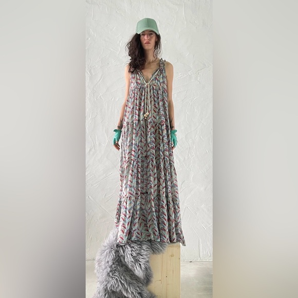 grey hippie dress Womens Embroidered Gray Maxi Dress Boho Hippie Long Travel Dress Stylish Gift for Her M